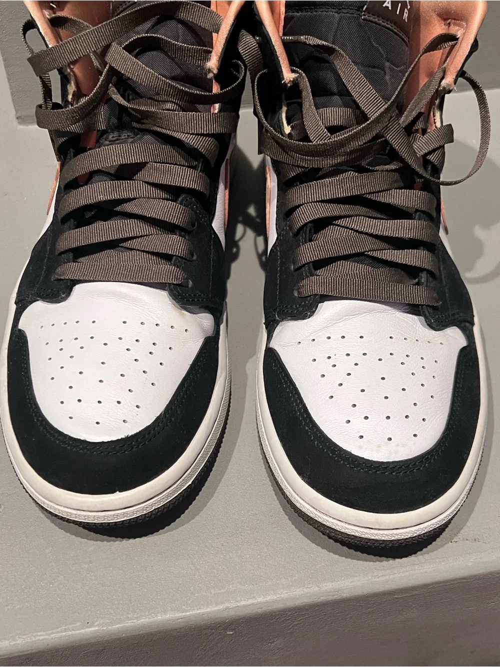 Jordan High-Top Sneakers - Black & White with Peach Accents